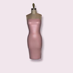 PU Strapless Midi Dress